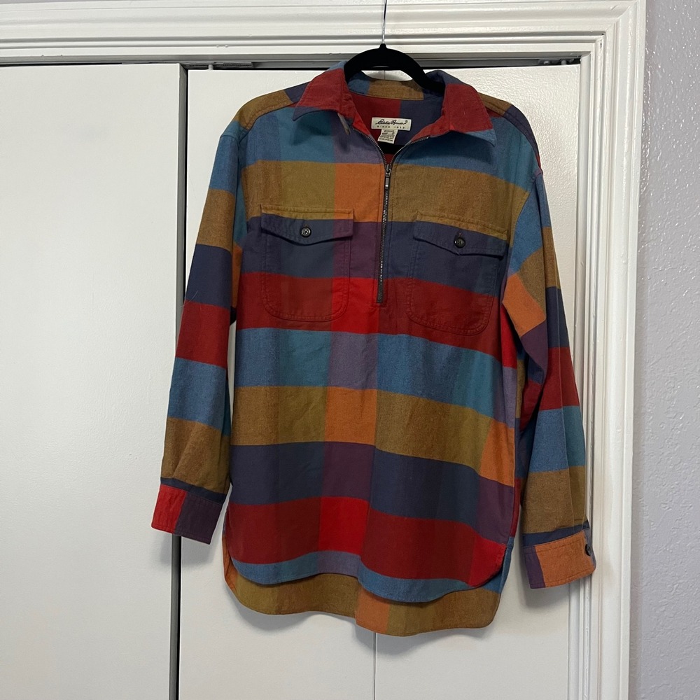 Eddie Bauer Womens Colorful‎ Plaid 1/2 Zip Shirt Jacket Medium Cotton